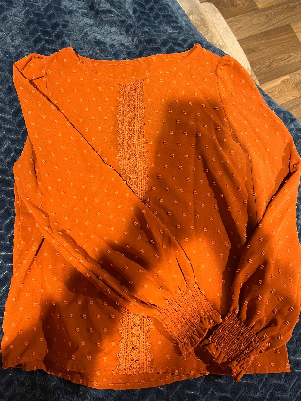 SHEIN Orange Lace-Trim Peasant Blouse